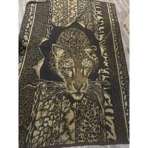Vtg San Marcos Leopard Blanket Brown Tan Reversible 76x50 Animal Print Fleece
